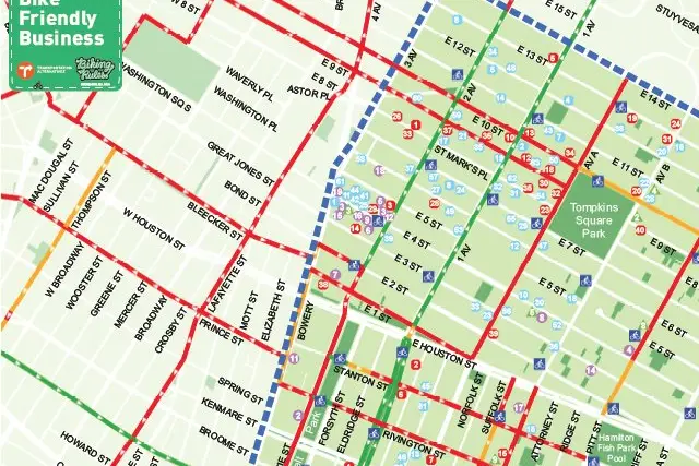 An excerpt of the map of NYC's first bike-friendly business district.